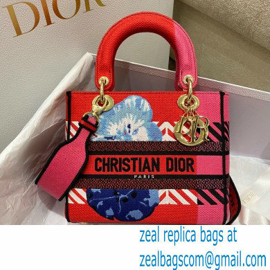 dior Bright Pink Multicolor D-Flower Pop Embroidery Medium Lady D-Lite Bag Bag - Click Image to Close