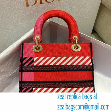 dior Bright Pink Multicolor D-Flower Pop Embroidery Medium Lady D-Lite Bag Bag