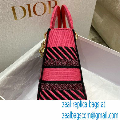 dior Bright Pink Multicolor D-Flower Pop Embroidery Medium Lady D-Lite Bag Bag