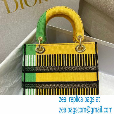 dior Bright Yellow and Green D-Flower Pop Embroidery Medium Lady D-Lite Bag