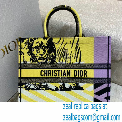 dior Bright Yellow and Pink D-Jungle Pop Embroidery large Book Tote