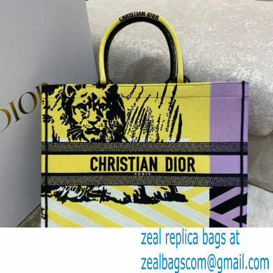 dior Bright Yellow and Pink D-Jungle Pop Embroidery large Book Tote - Click Image to Close