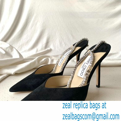 jimmy choo 10cm heel saeda black suede pumps with crystal embellishment