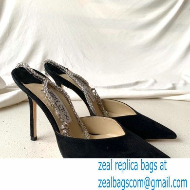 jimmy choo 10cm heel saeda black suede pumps with crystal embellishment - Click Image to Close