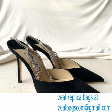 jimmy choo 10cm heel saeda black suede pumps with crystal embellishment