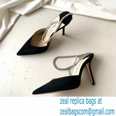 jimmy choo 10cm heel saeda black suede pumps with crystal embellishment