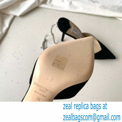 jimmy choo 10cm heel saeda black suede pumps with crystal embellishment