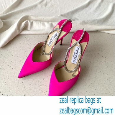 jimmy choo 10cm heel saeda fuchsia satin pumps with crystal embellishment - Click Image to Close