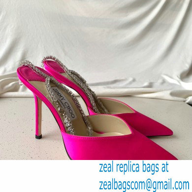 jimmy choo 10cm heel saeda fuchsia satin pumps with crystal embellishment