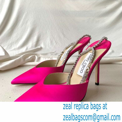 jimmy choo 10cm heel saeda fuchsia satin pumps with crystal embellishment - Click Image to Close