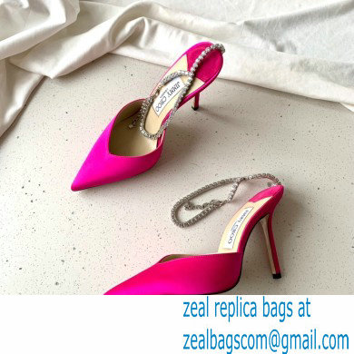 jimmy choo 10cm heel saeda fuchsia satin pumps with crystal embellishment - Click Image to Close