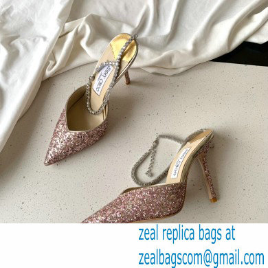 jimmy choo 10cm heel saeda pink sequins pumps with crystal embellishment