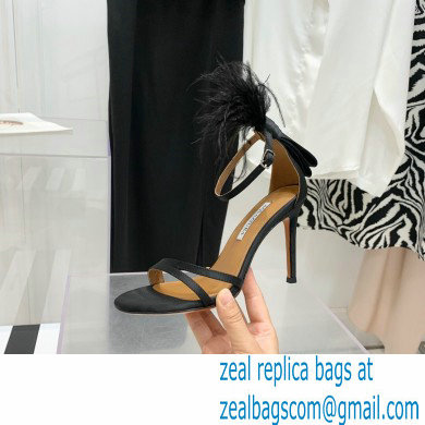 Aquazzura Heel 10cm Concerto Sandals Satin Black 2022 - Click Image to Close