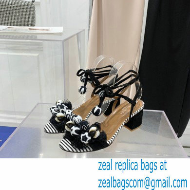 Aquazzura Heel 5.5cm Pom Pom Embellished Fringe Tassel Suede Sandals 01 2022
