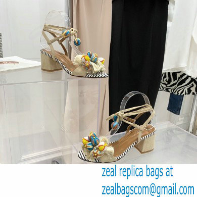 Aquazzura Heel 5.5cm Pom Pom Embellished Fringe Tassel Suede Sandals 02 2022 - Click Image to Close