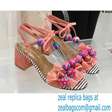 Aquazzura Heel 5.5cm Pom Pom Embellished Fringe Tassel Suede Sandals 03 2022