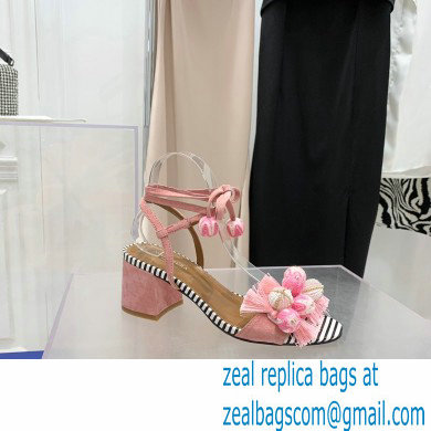 Aquazzura Heel 5.5cm Pom Pom Embellished Fringe Tassel Suede Sandals 04 2022