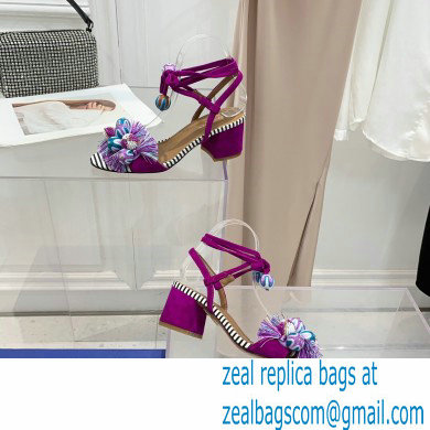 Aquazzura Heel 5.5cm Pom Pom Embellished Fringe Tassel Suede Sandals 05 2022