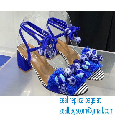 Aquazzura Heel 5.5cm Pom Pom Embellished Fringe Tassel Suede Sandals 06 2022