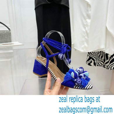 Aquazzura Heel 5.5cm Pom Pom Embellished Fringe Tassel Suede Sandals 06 2022