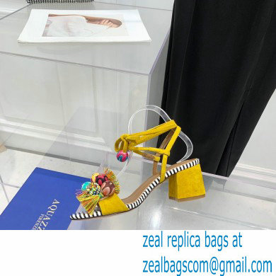 Aquazzura Heel 5.5cm Pom Pom Embellished Fringe Tassel Suede Sandals 08 2022