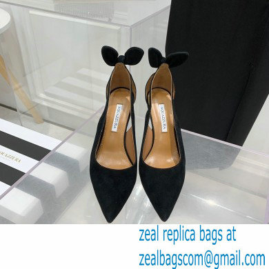 Aquazzura Heel 9.5cm Bow Tie Pumps Suede Black 2022