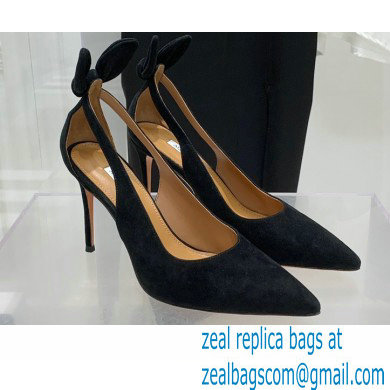 Aquazzura Heel 9.5cm Bow Tie Pumps Suede Black 2022