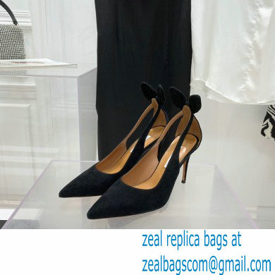 Aquazzura Heel 9.5cm Bow Tie Pumps Suede Black 2022