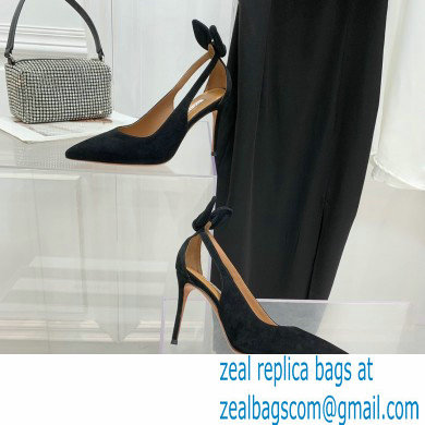 Aquazzura Heel 9.5cm Bow Tie Pumps Suede Black 2022