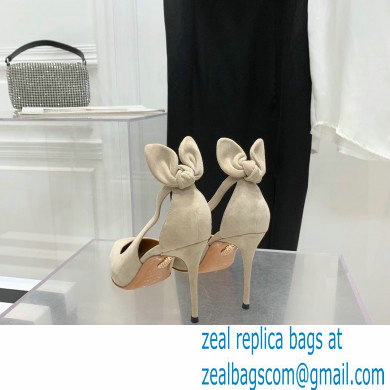 Aquazzura Heel 9.5cm Bow Tie Pumps Suede Creamy 2022