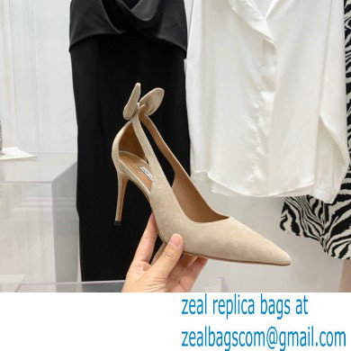 Aquazzura Heel 9.5cm Bow Tie Pumps Suede Creamy 2022