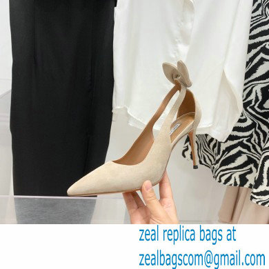 Aquazzura Heel 9.5cm Bow Tie Pumps Suede Creamy 2022