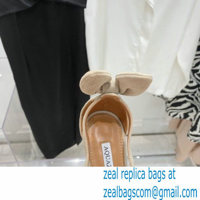 Aquazzura Heel 9.5cm Bow Tie Pumps Suede Creamy 2022