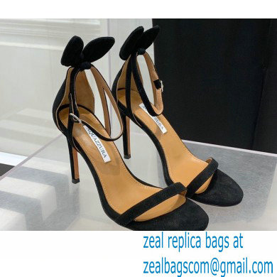 Aquazzura Heel 9.5cm Bow Tie Sandals Suede Black 2022