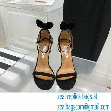 Aquazzura Heel 9.5cm Bow Tie Sandals Suede Black 2022