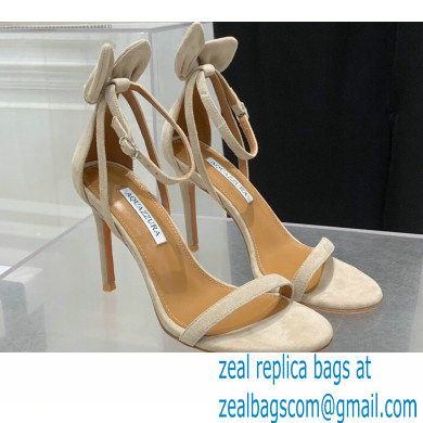 Aquazzura Heel 9.5cm Bow Tie Sandals Suede Creamy 2022