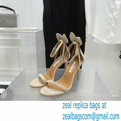 Aquazzura Heel 9.5cm Bow Tie Sandals Suede Creamy 2022