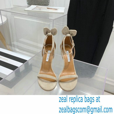 Aquazzura Heel 9.5cm Bow Tie Sandals Suede Creamy 2022