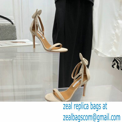 Aquazzura Heel 9.5cm Bow Tie Sandals Suede Creamy 2022