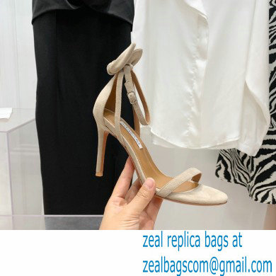 Aquazzura Heel 9.5cm Bow Tie Sandals Suede Creamy 2022