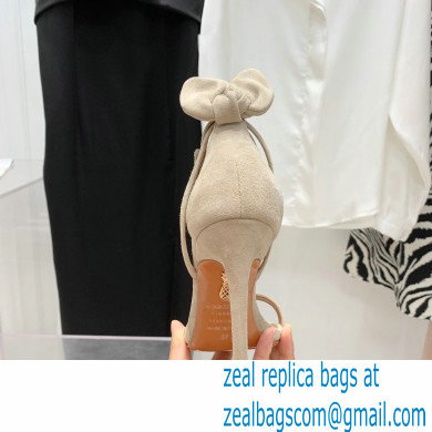 Aquazzura Heel 9.5cm Bow Tie Sandals Suede Creamy 2022