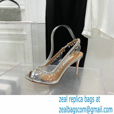 Aquazzura Heel 9.5cm Temptation Crystal PVC Sandals 01 2022