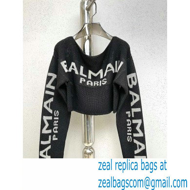 BALMAIN BLACK LOGO PRINTED SWEATER 2022