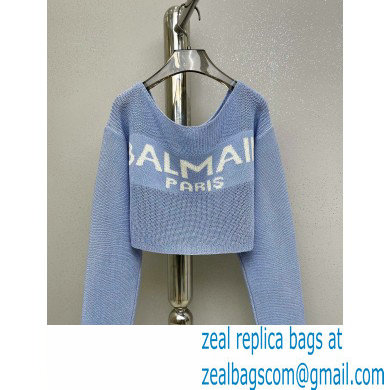 BALMAIN BLUE LOGO PRINTED SWEATER 2022