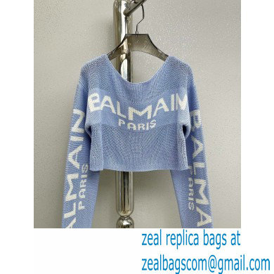 BALMAIN BLUE LOGO PRINTED SWEATER 2022