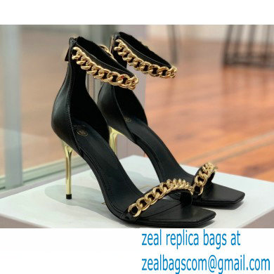 Balmain Heel 10.5cm Chain Sandals Black/Gold 2022 - Click Image to Close