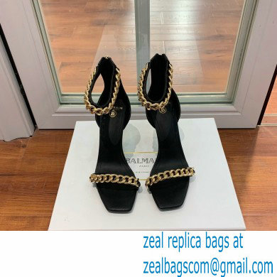 Balmain Heel 10.5cm Chain Sandals Black/Gold 2022 - Click Image to Close
