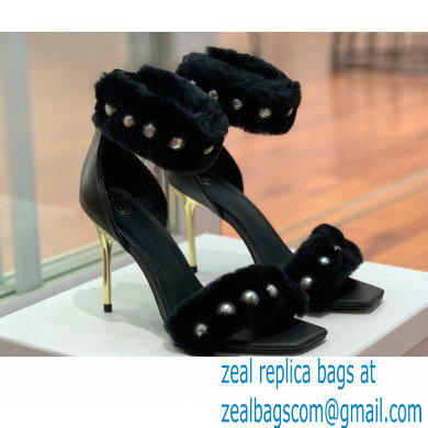 Balmain Heel 10.5cm Fur Sandals Black 2022 - Click Image to Close