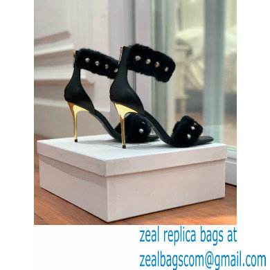 Balmain Heel 10.5cm Fur Sandals Black 2022