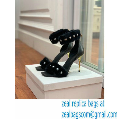 Balmain Heel 10.5cm Fur Sandals Black 2022